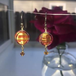 314: Orange Venetian Glass Earrings